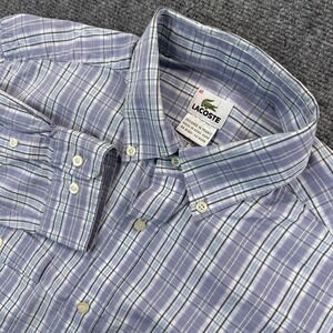 Lacoste Devanlay Men's 40 Blue Plaid Slim Fit Long Sleeve Cotton Poplin Shirt